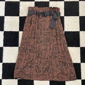 Zara Animal Print Midi Skirt w/ Belt
